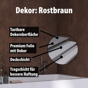 Wallando Duschrückplatten - Schichten erklärt - Rostbraun